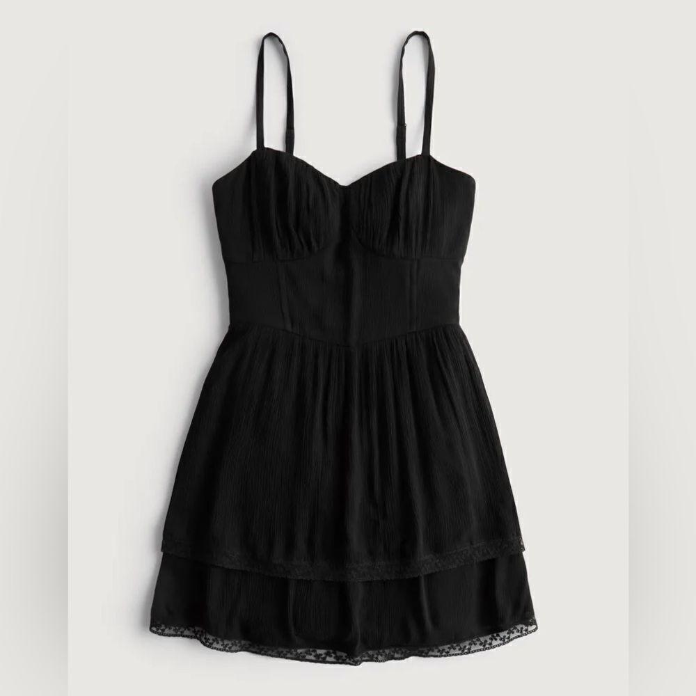 Hollister Black Double Tier Lace Trim Mini Dress Medium